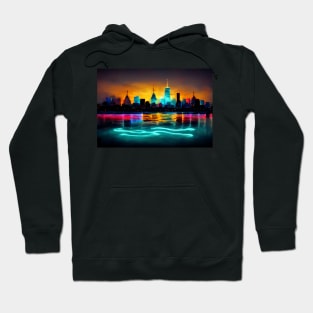 Neon New York City Skyline With Neonlight Buildings / New York City Silhouette Hoodie